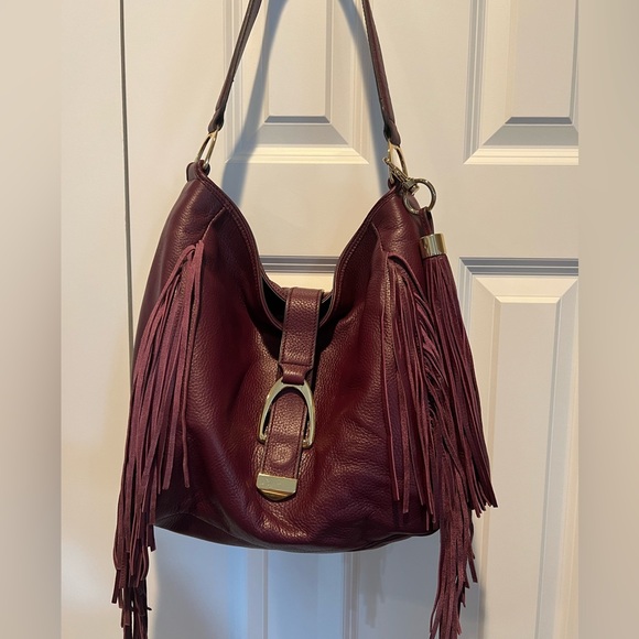 G.I.L.I. Handbags - G.I.L.I. Pebble Wine Leather Leather Fringe Handbag